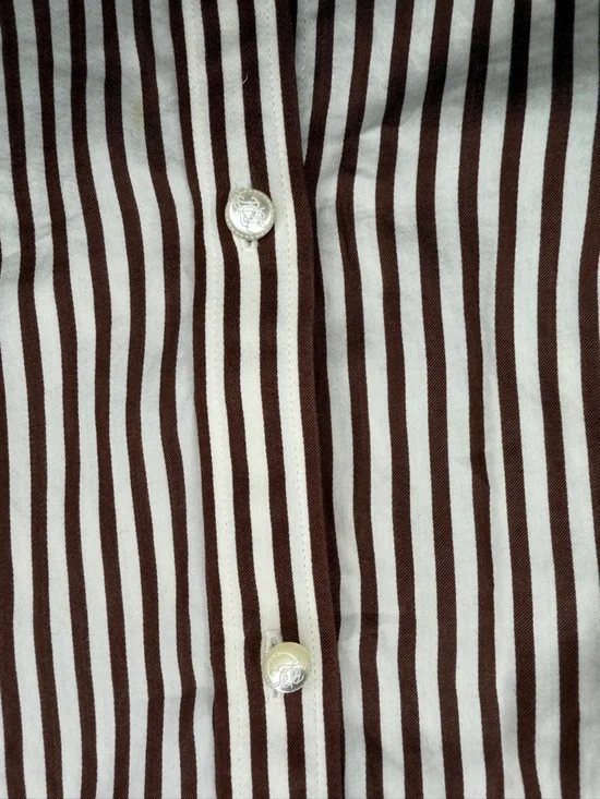 Lauren Ralph Lauren Striped Button Down Shirt Brown White Cotton Sz L - Picture 7 of 8